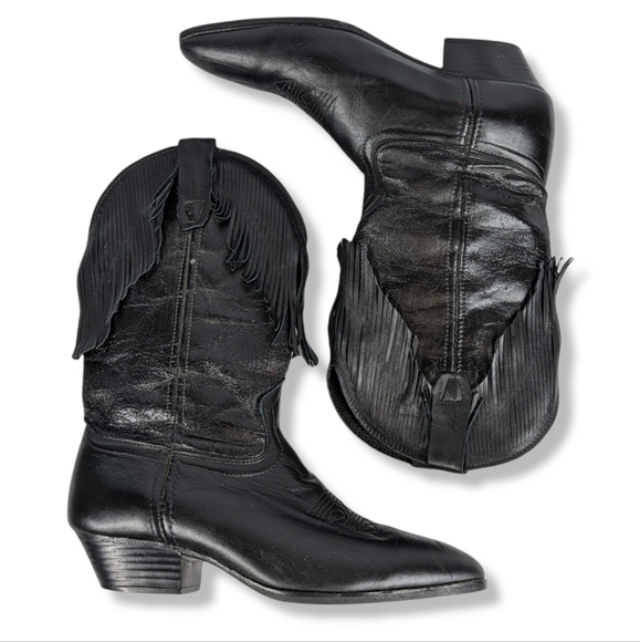 LAREDO Black Fringe Cowgirl Boots: Sz 4 - Picture 10 of 10